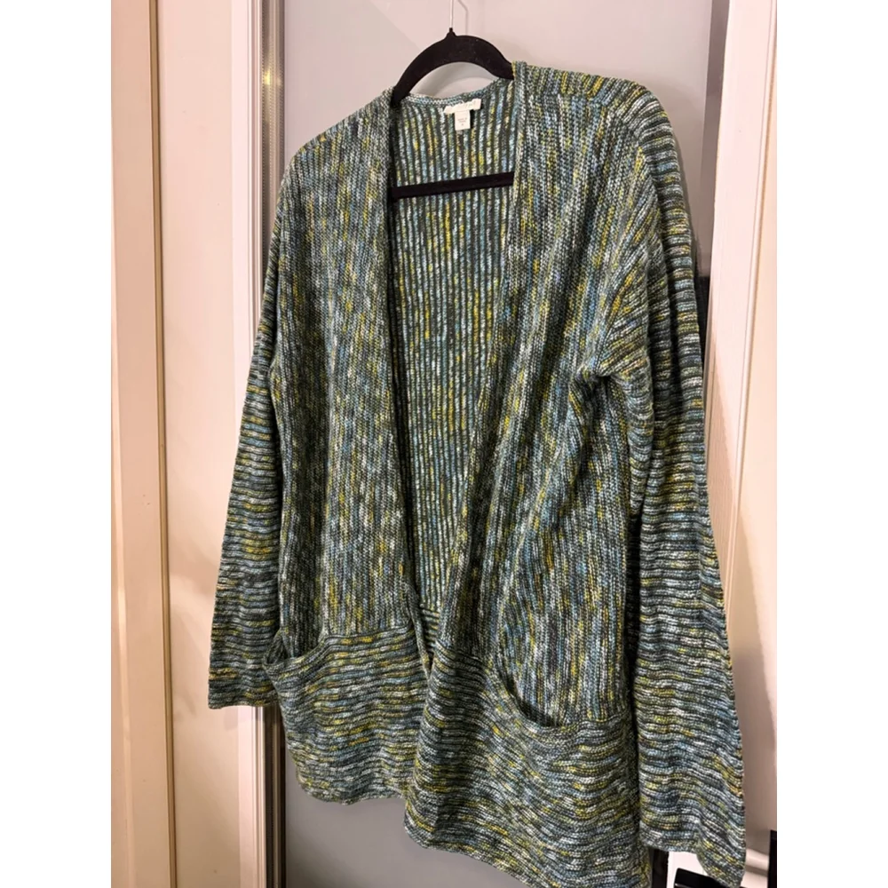 J.Jill Textured Open-Front Cardigan – Multi Green/Blue/Yellow – Size M - Picture 3 of 7